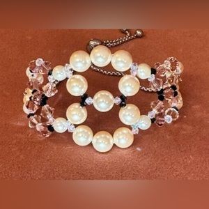 natural shell pearl beads and crystal adjustable bracelet
